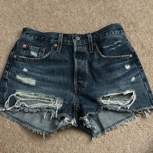 High-Waisted Blue Jean Shorts with Distressed Hem